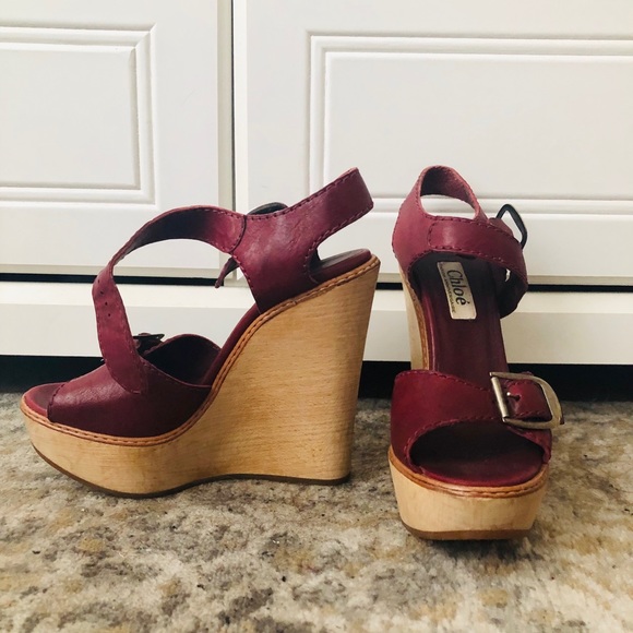 Chloe Burgundy Wedges - size 6